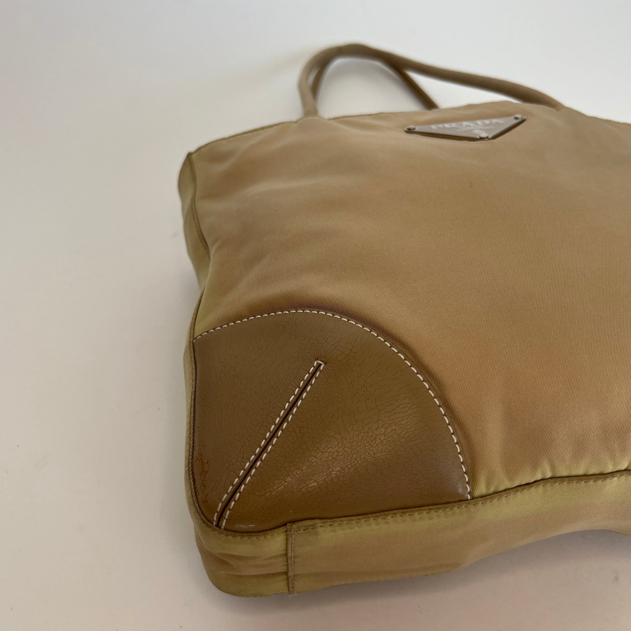 Prada Nylon Leather Tessuto Tote Bag - Beige