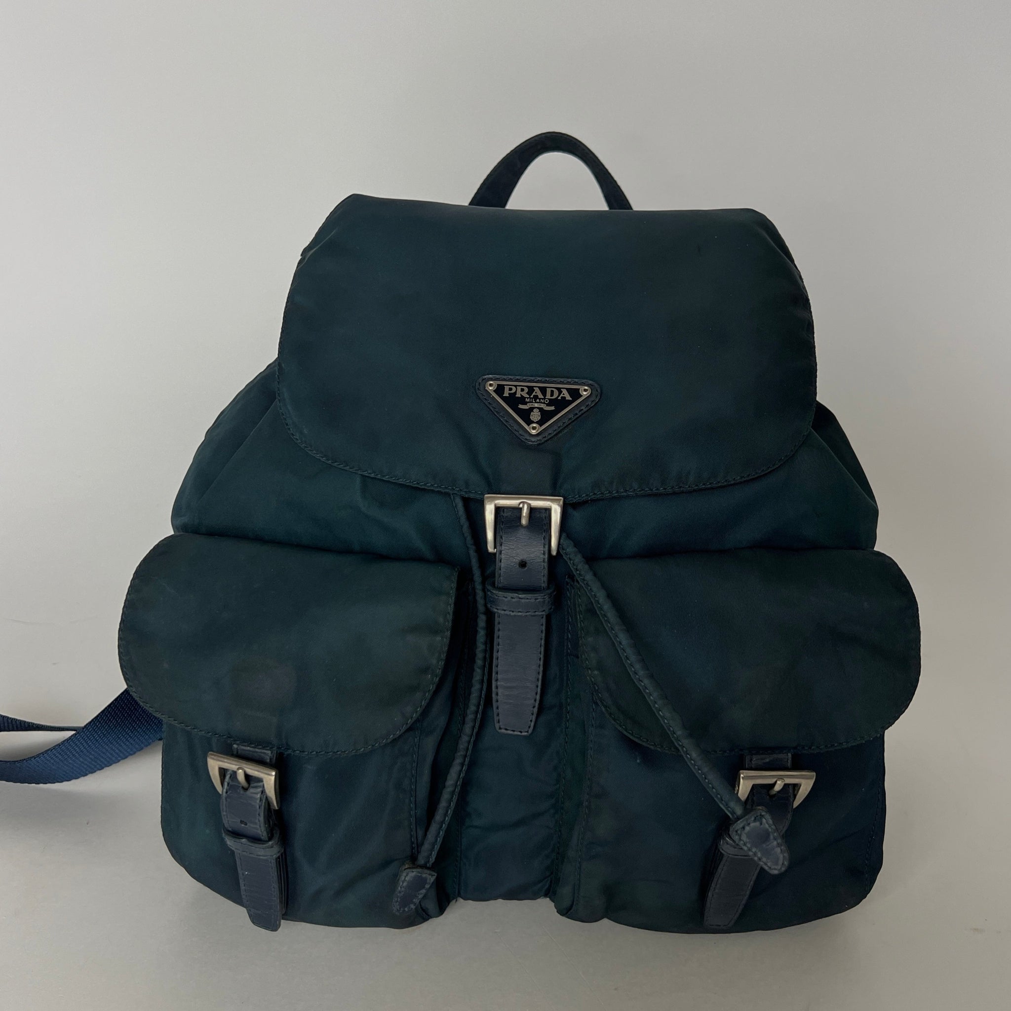 Prada Nylon Tessuto Leather Backpack - Navy