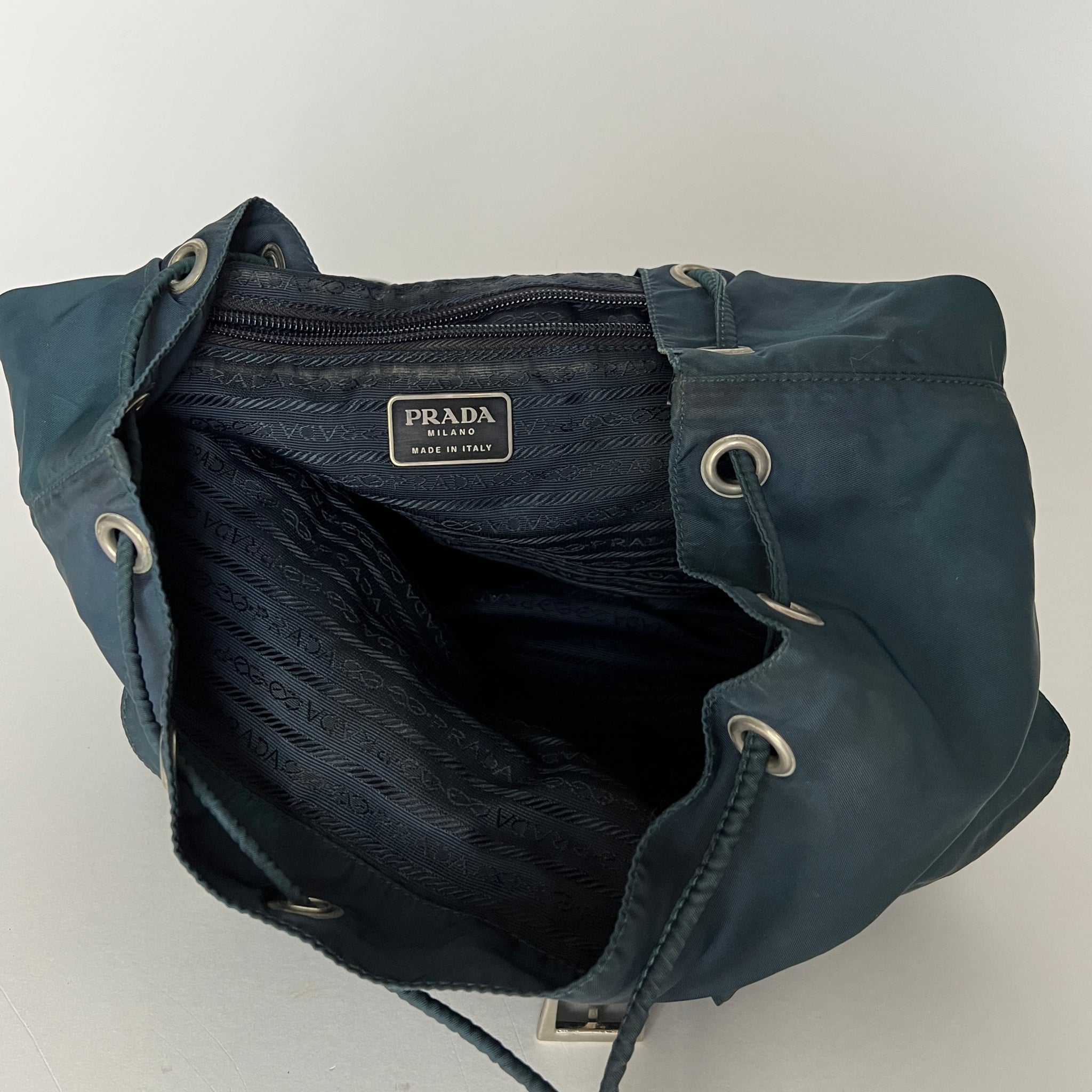 Prada Nylon Tessuto Leather Backpack - Navy
